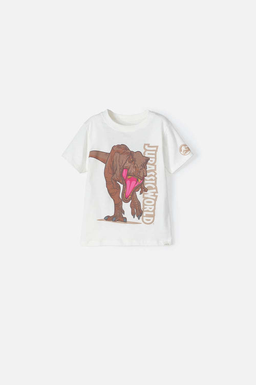Card slide image -  CAMISETA DE JURASSIC MANGA CORTA BLANCA PARA NIÑO 2T A 5T