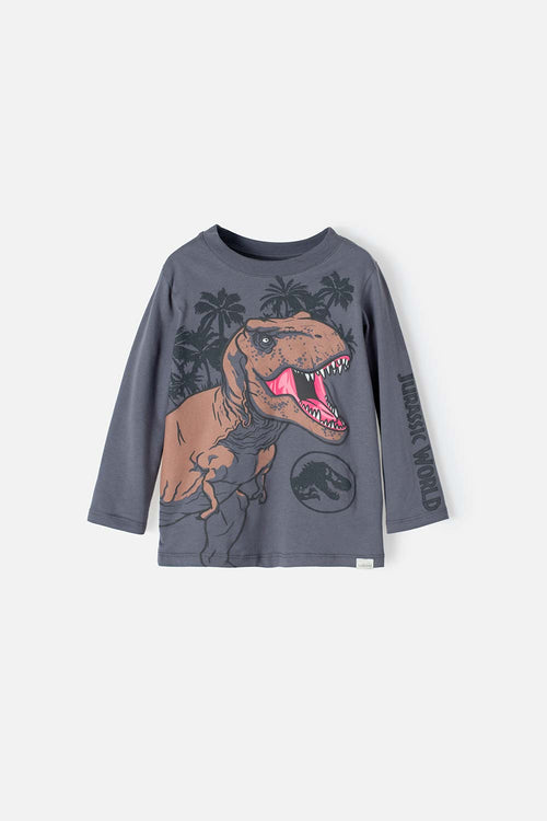CAMISETA DE JURASSIC MANGA LARGA VERDE PARA NIÑO 2T A 5T