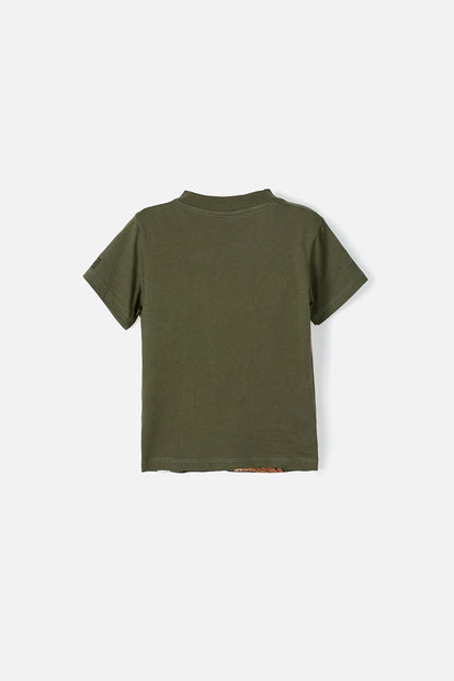 CAMISETA DE JURASSIC MANGA CORTA VERDE MILITAR PARA NIÑO 2T A 5T
