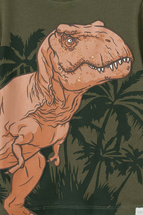 Card slide image -  CAMISETA DE JURASSIC MANGA CORTA VERDE MILITAR PARA NIÑO 2T A 5T