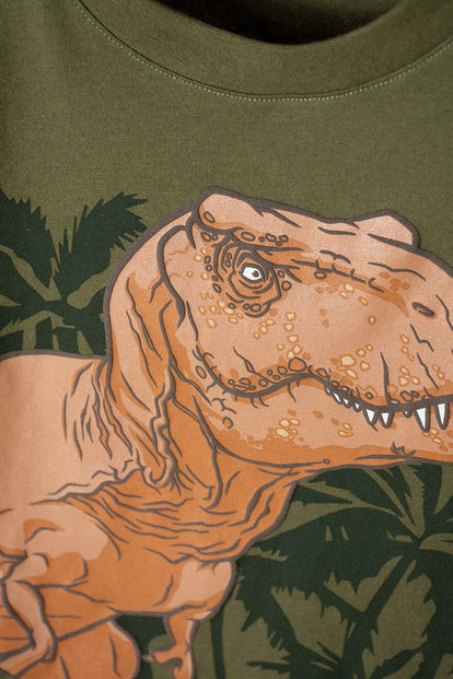 CAMISETA DE JURASSIC MANGA CORTA VERDE MILITAR PARA NIÑO 2T A 5T