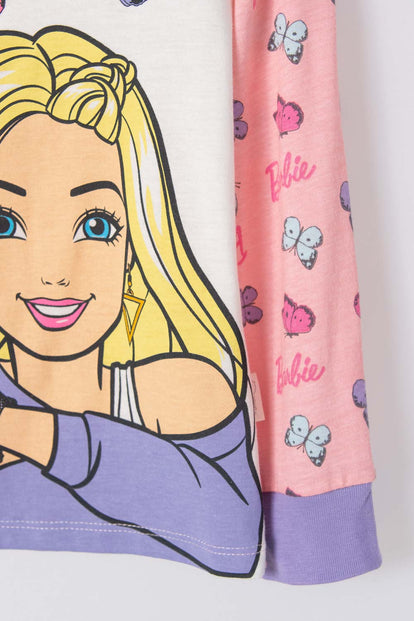 PIJAMA DE BARBIE CON PANTALÓN LARGO ROSADO  PARA NIÑA 2T A 5T