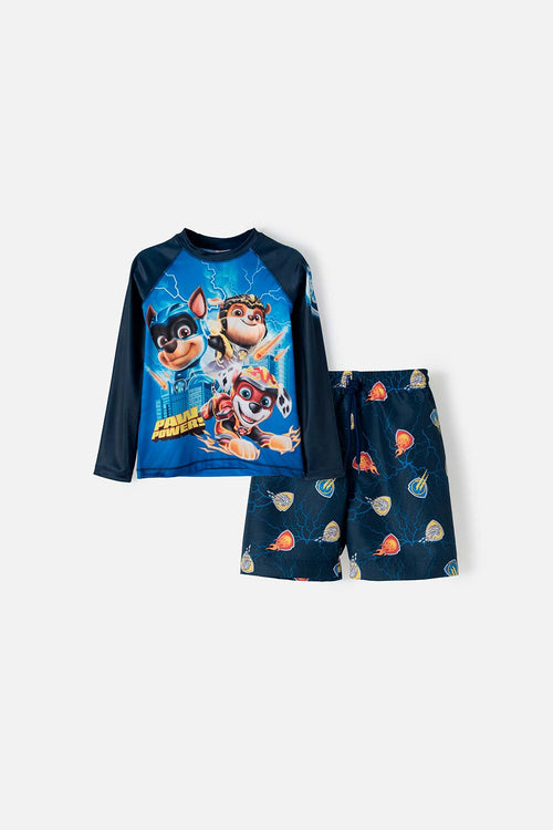 CONJUNTO DE BAÑO PAW PATROL DE MANGA LARGA AZUL OSCURO PARA NIÑO 2T A 5T