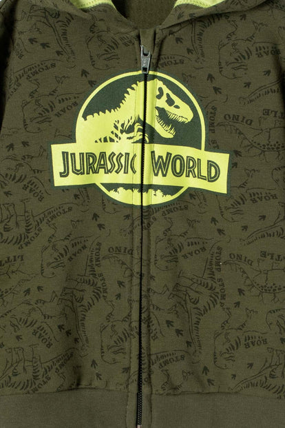 BUZO DE JURASSIC WORLD VERDE MILITAR ABIERTO PARA BEBÉ NIÑO