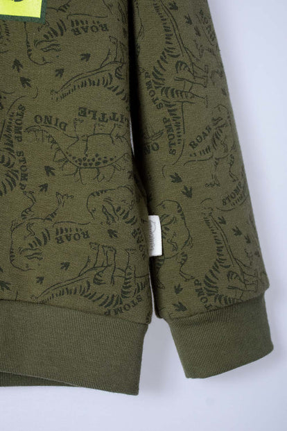 BUZO DE JURASSIC WORLD VERDE MILITAR ABIERTO PARA BEBÉ NIÑO