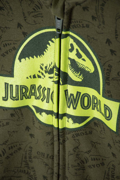 BUZO DE JURASSIC WORLD VERDE MILITAR ABIERTO PARA BEBÉ NIÑO