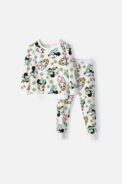 CONJUNTO DE MINNIE MOUSE MARFIL DE MANGA LARGA PARA NIÑA 2T A 5T