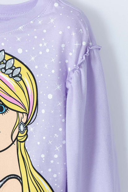CAMISETA DE BARBIE MANGA LARGA LILA PARA NIÑA 2T A 5T