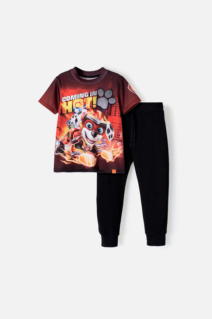 CONJUNTO DE PAW PATROL ROJO Y NEGRO DE PANTALÓN LARGO PARA NIÑO 2T A 5T