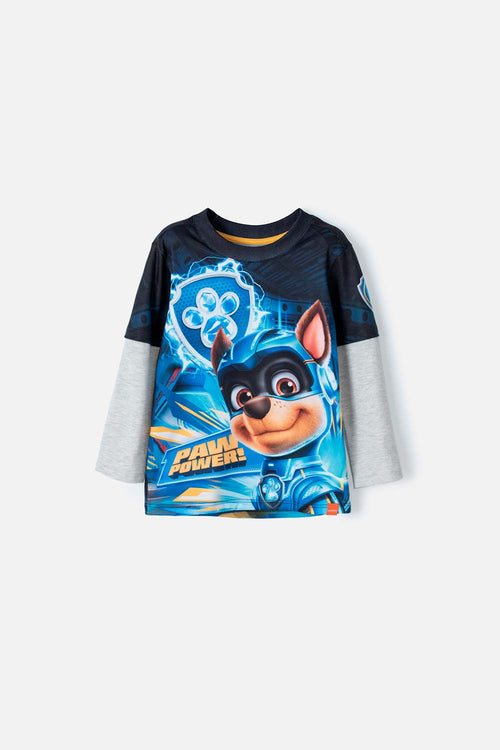CAMISETA DE PAW PATROL GRIS Y AZUL MANGA LARGA PARA NIÑO 2T A 5T