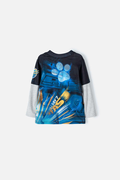 CAMISETA DE PAW PATROL GRIS Y AZUL MANGA LARGA PARA NIÑO 2T A 5T