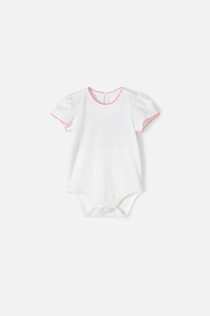  VESTIDO DE SNOOPY DE MANGA CORTA  MARFIL Y ROSADO PARA BEBÉ NIÑA