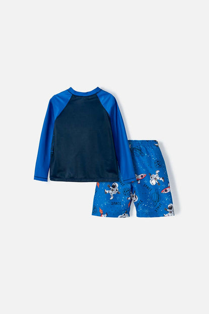 CONJUNTO DE BAÑO DE LA NASA MANGA LARGA AZUL PARA NIÑO 2T A 5T