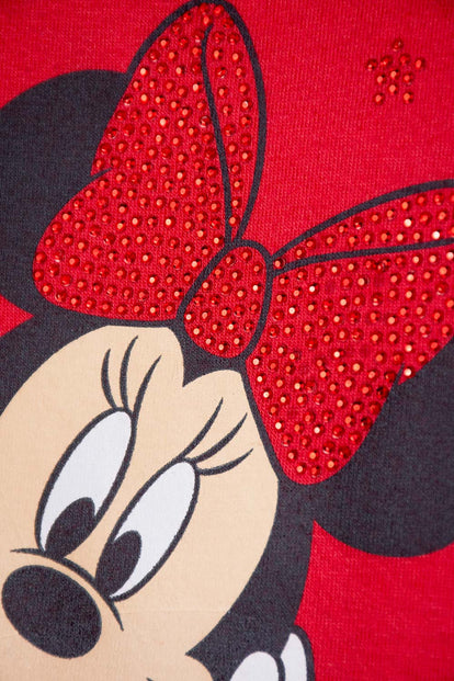 VESTIDO DE MINNIE MOUSE ROJO ESTAMPADO EN FRENTE PARA NIÑA 2T A 5T