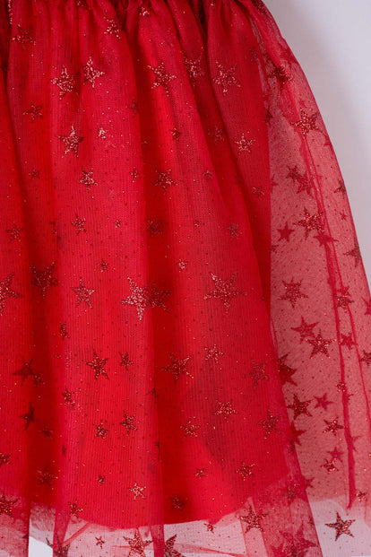 VESTIDO DE MINNIE MOUSE ROJO ESTAMPADO EN FRENTE PARA NIÑA 2T A 5T