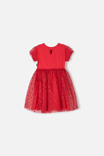 VESTIDO DE MINNIE MOUSE ROJO ESTAMPADO EN FRENTE PARA NIÑA 2T A 5T