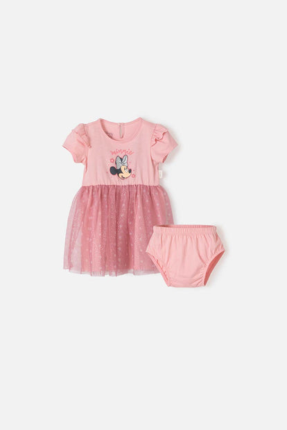 VESTIDO DE MINNIE MOUSE DE DOS PIEZAS PALO DE ROSA PARA BEBÉ NIÑA