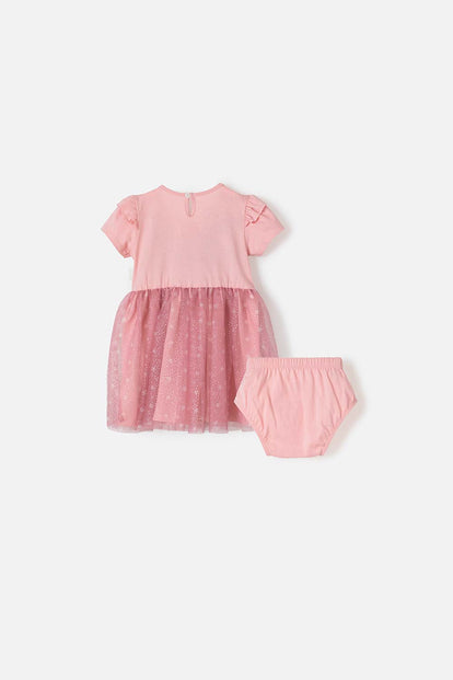VESTIDO DE MINNIE MOUSE DE DOS PIEZAS PALO DE ROSA PARA BEBÉ NIÑA