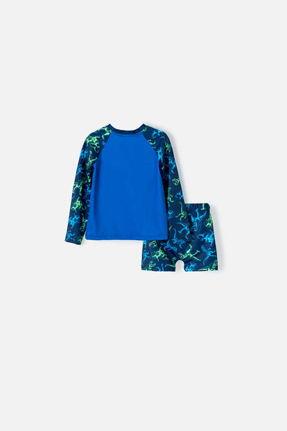 CONJUNTO DE BAÑO DE JURASSIC WOLD MANGA LARGA AZUL PARA NIÑO 2T A 5T