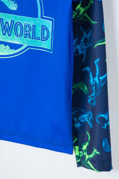 CONJUNTO DE BAÑO DE JURASSIC WOLD MANGA LARGA AZUL PARA NIÑO 2T A 5T
