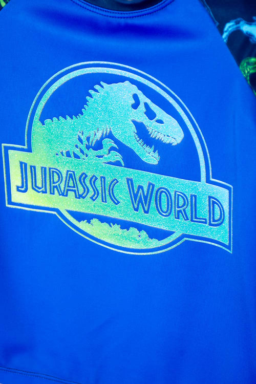 CONJUNTO DE BAÑO DE JURASSIC WOLD MANGA LARGA AZUL PARA NIÑO 2T A 5T