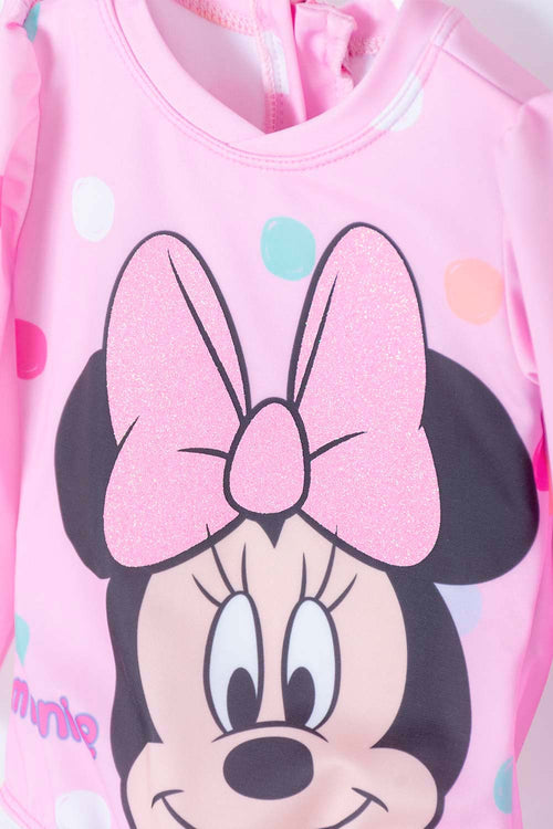 Card slide image -  VESTIDO DE BAÑO MINNIE MOUSE MANGA LARGA ROSADO PARA BEBÉ NIÑA