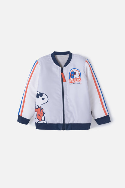 CHAQUETA DE SNOOPY ESTAMPADA GRIS, NARANJA Y MARFIL PARA NIÑO 2T A 5T