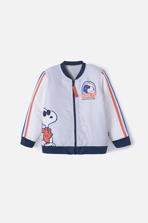 Card slide image -  CHAQUETA DE SNOOPY ESTAMPADA GRIS, NARANJA Y MARFIL PARA NIÑO 2T A 5T