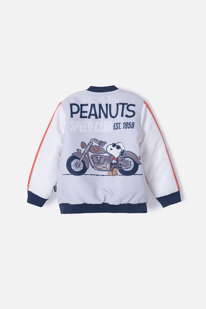  CHAQUETA DE SNOOPY ESTAMPADA GRIS, NARANJA Y MARFIL PARA NIÑO 2T A 5T