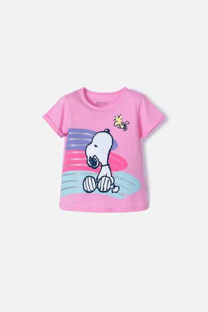 CAMISETA DE SNOOPY ROSADA MANGA CORTA PARA NIÑA 2T A 5T