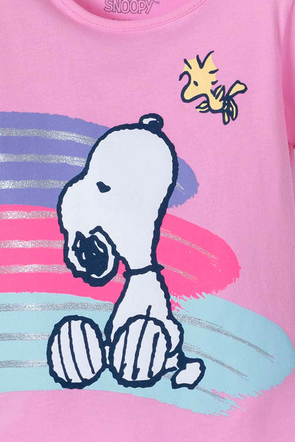 CAMISETA DE SNOOPY ROSADA MANGA CORTA PARA NIÑA 2T A 5T