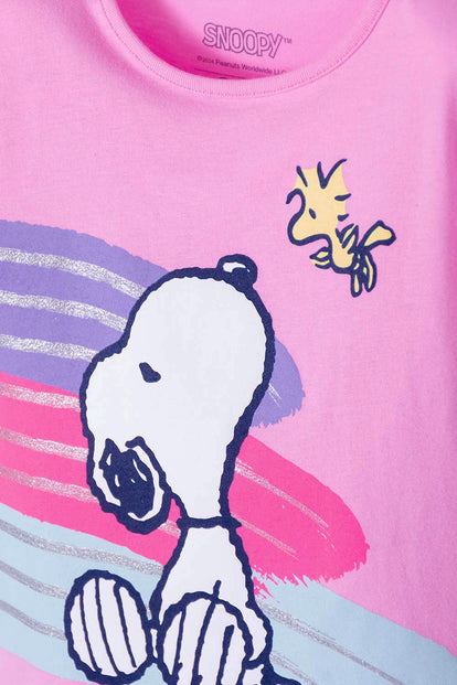 CAMISETA DE SNOOPY ROSADA MANGA CORTA PARA NIÑA 2T A 5T