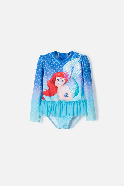 VESTIDO DE BAÑO DE LA SIRENITA MANGA LARGA MULTICOLOR PARA NIÑA 2T A 5T