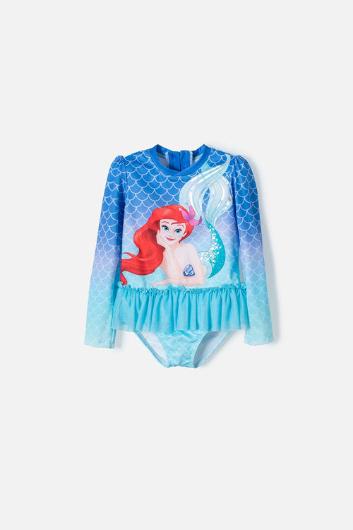 VESTIDO DE BAÑO DE LA SIRENITA MANGA LARGA MULTICOLOR PARA NIÑA 2T A 5T