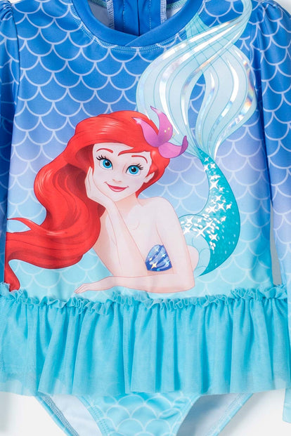VESTIDO DE BAÑO DE LA SIRENITA MANGA LARGA MULTICOLOR PARA NIÑA 2T A 5T