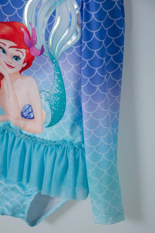 VESTIDO DE BAÑO DE LA SIRENITA MANGA LARGA MULTICOLOR PARA NIÑA 2T A 5T