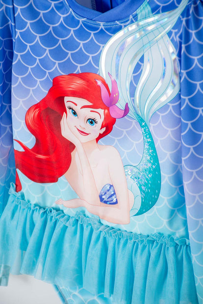  VESTIDO DE BAÑO DE LA SIRENITA MANGA LARGA MULTICOLOR PARA NIÑA 2T A 5T