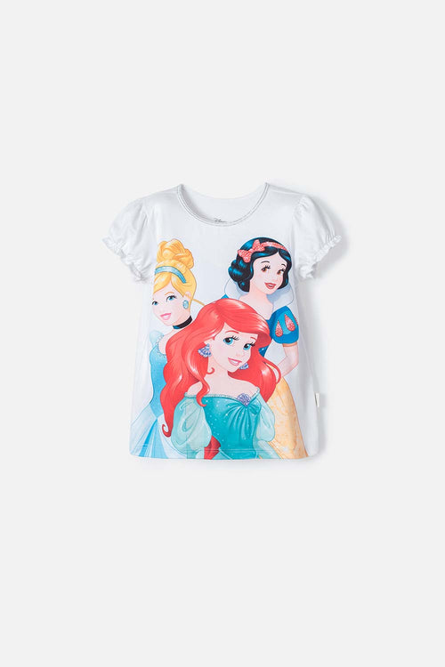 CAMISETA DE PRINCESAS DISNEY BLANCA MANGA CORTA PARA NIÑA 2T A 5T