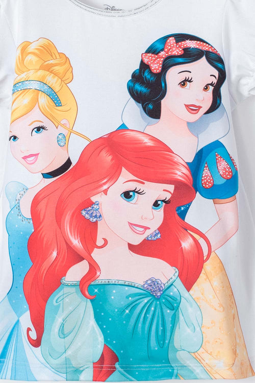 CAMISETA DE PRINCESAS DISNEY BLANCA MANGA CORTA PARA NIÑA 2T A 5T