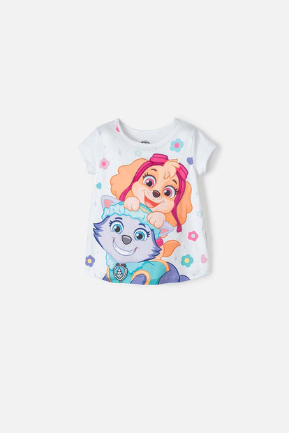 CAMISETA DE PAW PATROL MANGA CORTA BLANCO PARA NIÑA 2T A 5T
