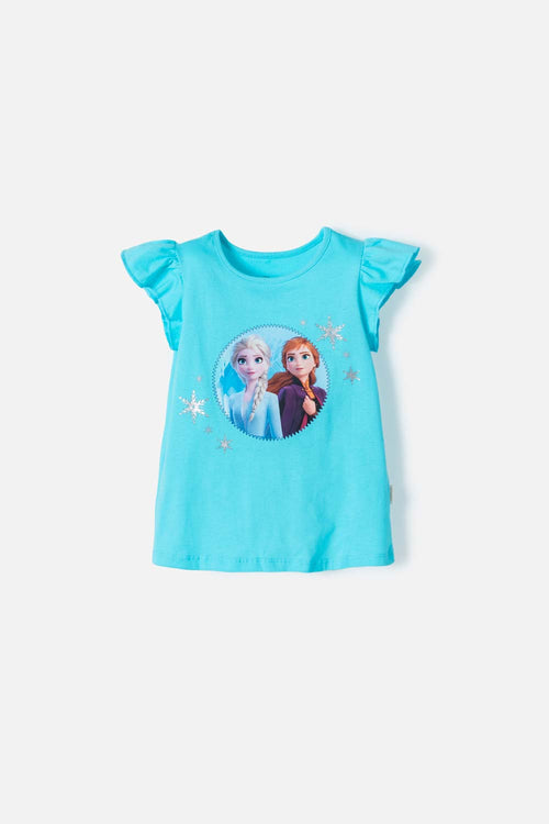 CAMISETA DE FROZEN MANGA CORTA AZUL PARA NIÑA 2T A 5T