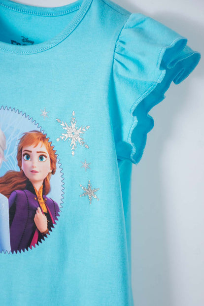 CAMISETA DE FROZEN MANGA CORTA AZUL PARA NIÑA 2T A 5T
