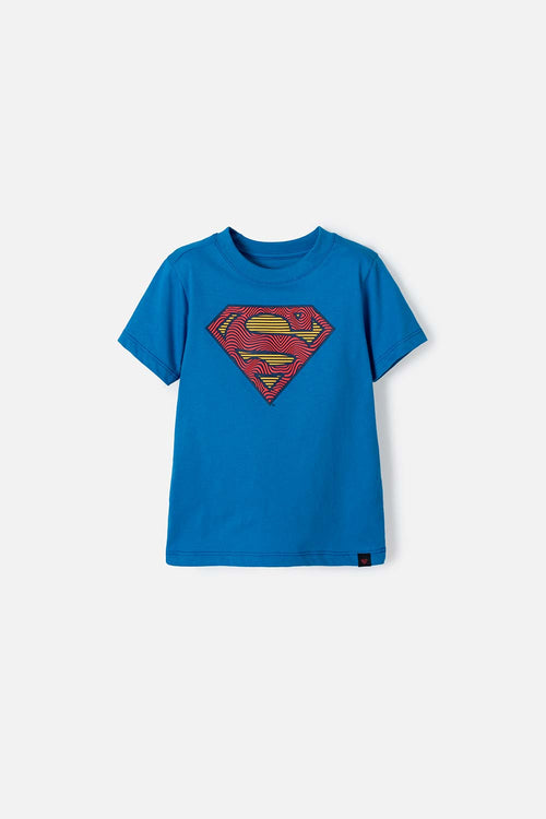 CAMISETA DE SUPERMAN MANGA CORTA AZUL REY PARA NIÑO 2T A 5T