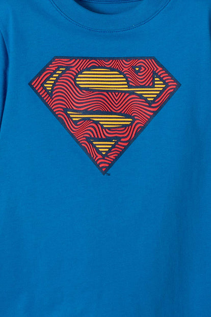 CAMISETA DE SUPERMAN MANGA CORTA AZUL REY PARA NIÑO 2T A 5T