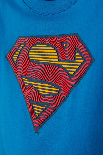 CAMISETA DE SUPERMAN MANGA CORTA AZUL REY PARA NIÑO 2T A 5T