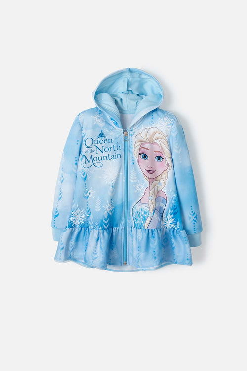 BUZO DE FROZEN CON CIERRE Y CAPUCHA AZUL PARA NIÑA 2T A 5T