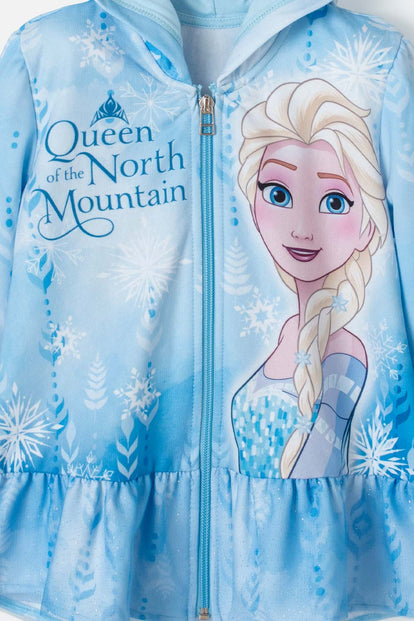 BUZO DE FROZEN CON CIERRE Y CAPUCHA AZUL PARA NIÑA 2T A 5T