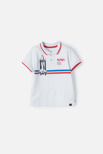 CAMISETA TIPO POLO NASA BLANCO PARA NIÑO 2T A 5T