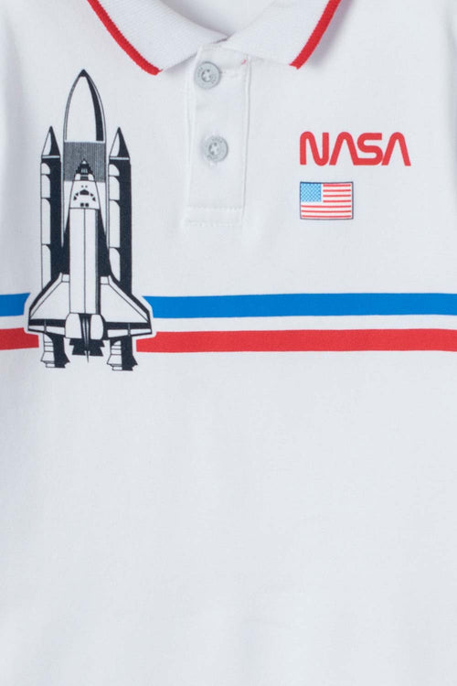 Card slide image -  CAMISETA TIPO POLO NASA BLANCO PARA NIÑO 2T A 5T