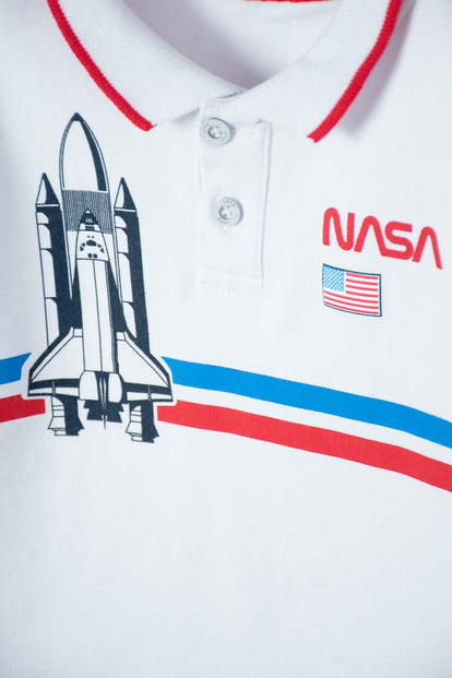 CAMISETA TIPO POLO NASA BLANCO PARA NIÑO 2T A 5T